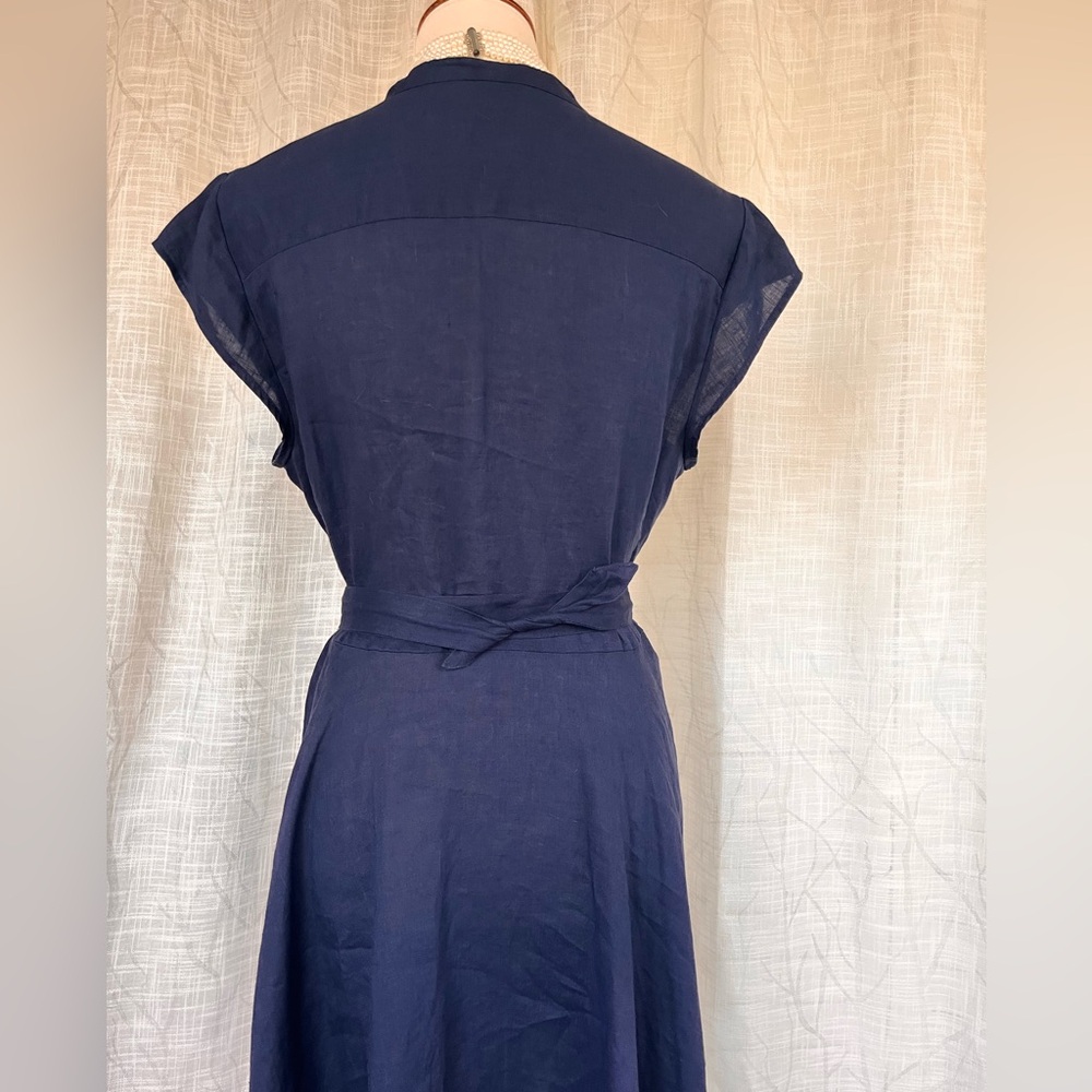 DKNY pure Asymmetrical Navy and White Linen Dress - Picture 9 of 14